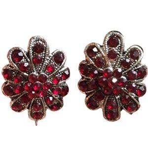 Elegant Silvertone Red Floral Earrings